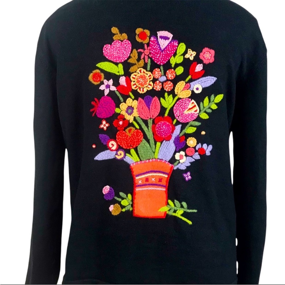 SUSAN BRISTOL Vintage Hand Embroidered/Stitched Floral Cardigan Sweater L | EUC